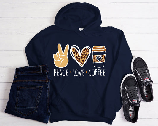 Peace Love Coffee Hoodie - Coffee Lover Gift