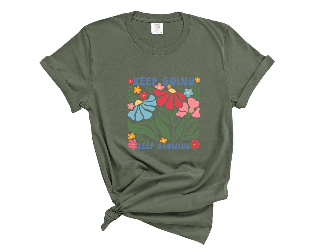 Comfort Colors Floral T-Shirt: Keep Going Keep Growing, Positivity Shirt