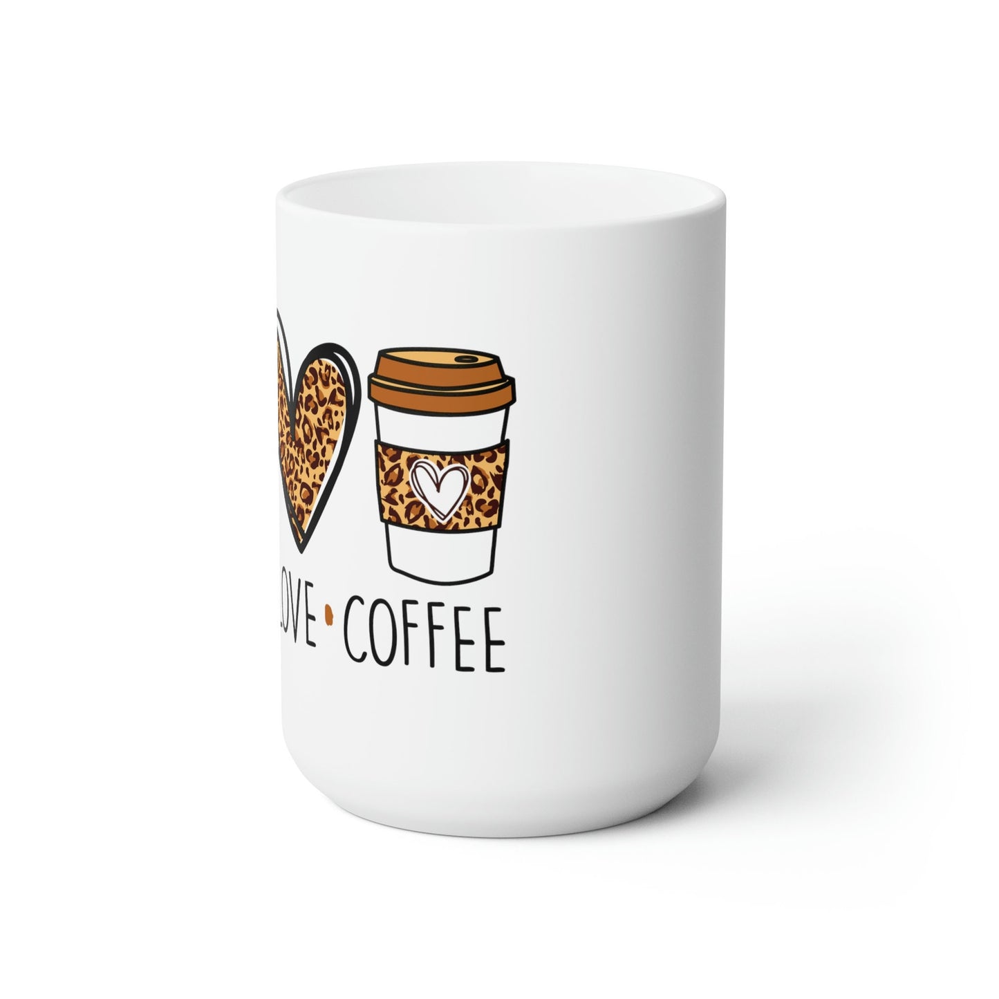 Peace Love Coffee Mug: Leopard Heart Ceramic Mug