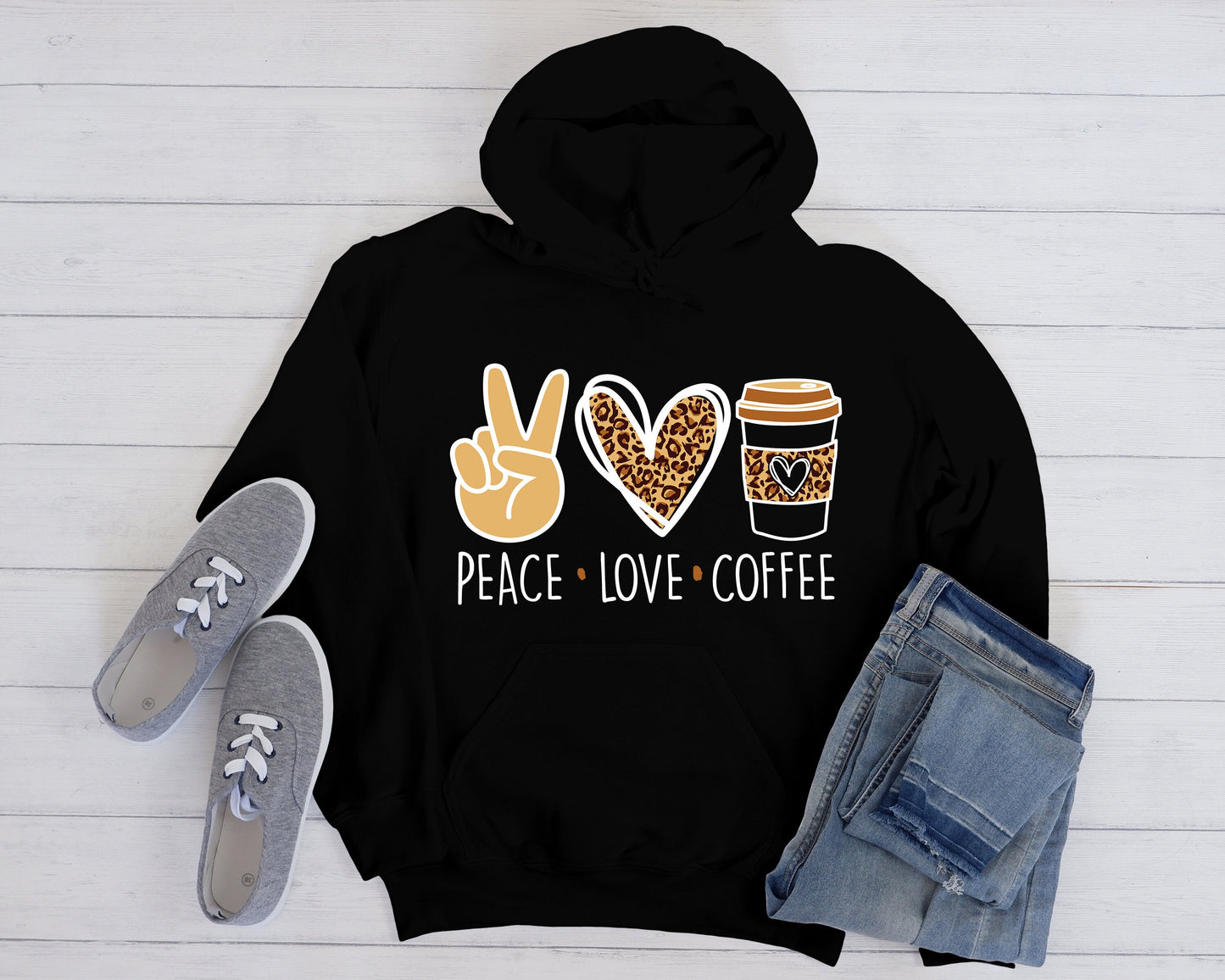 Peace Love Coffee Hoodie - Coffee Lover Gift