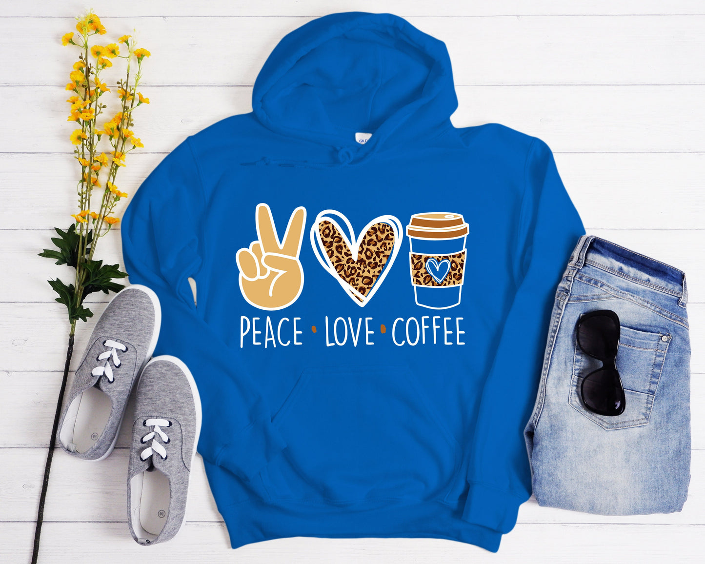 Peace Love Coffee Hoodie - Coffee Lover Gift