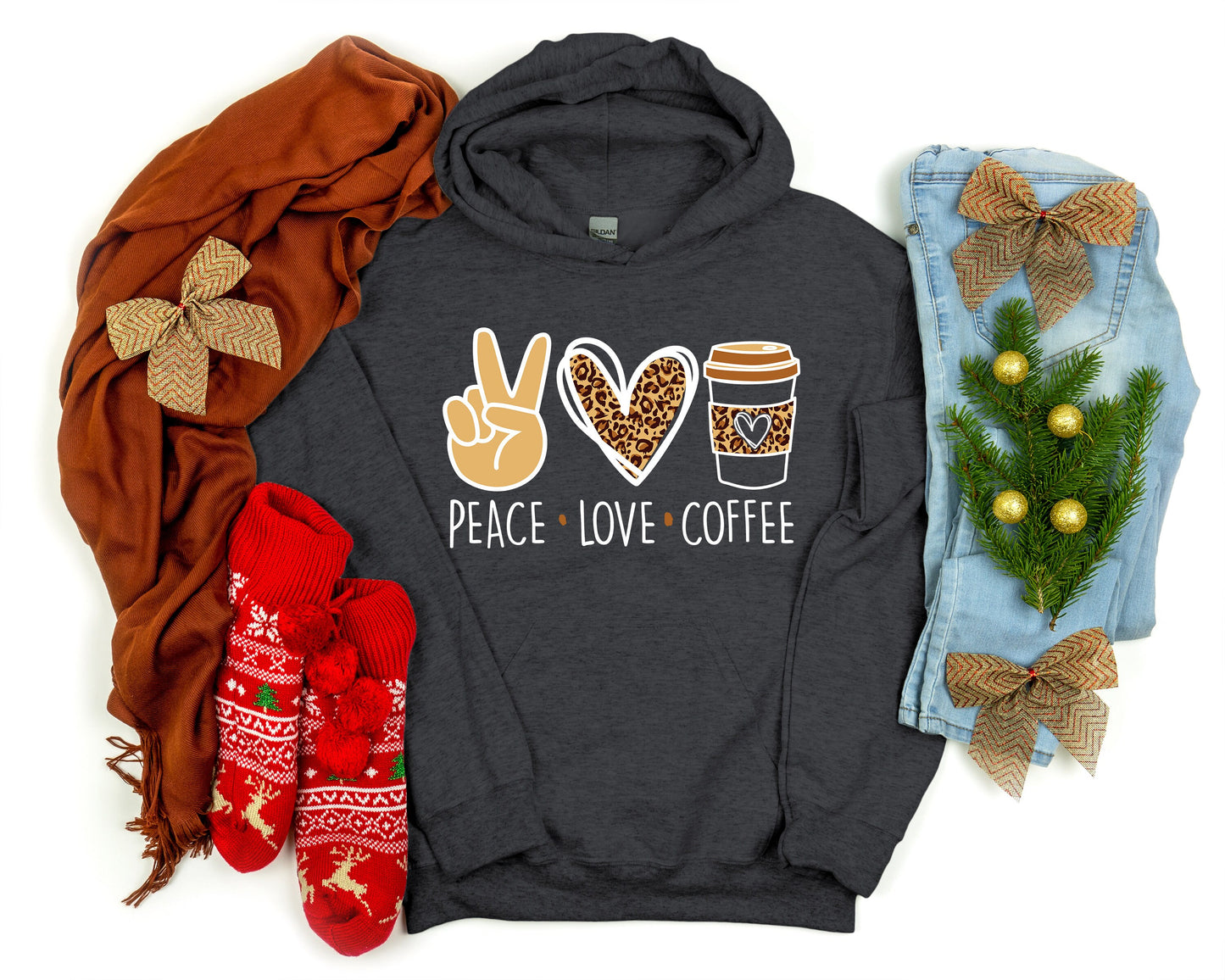 Peace Love Coffee Hoodie - Coffee Lover Gift
