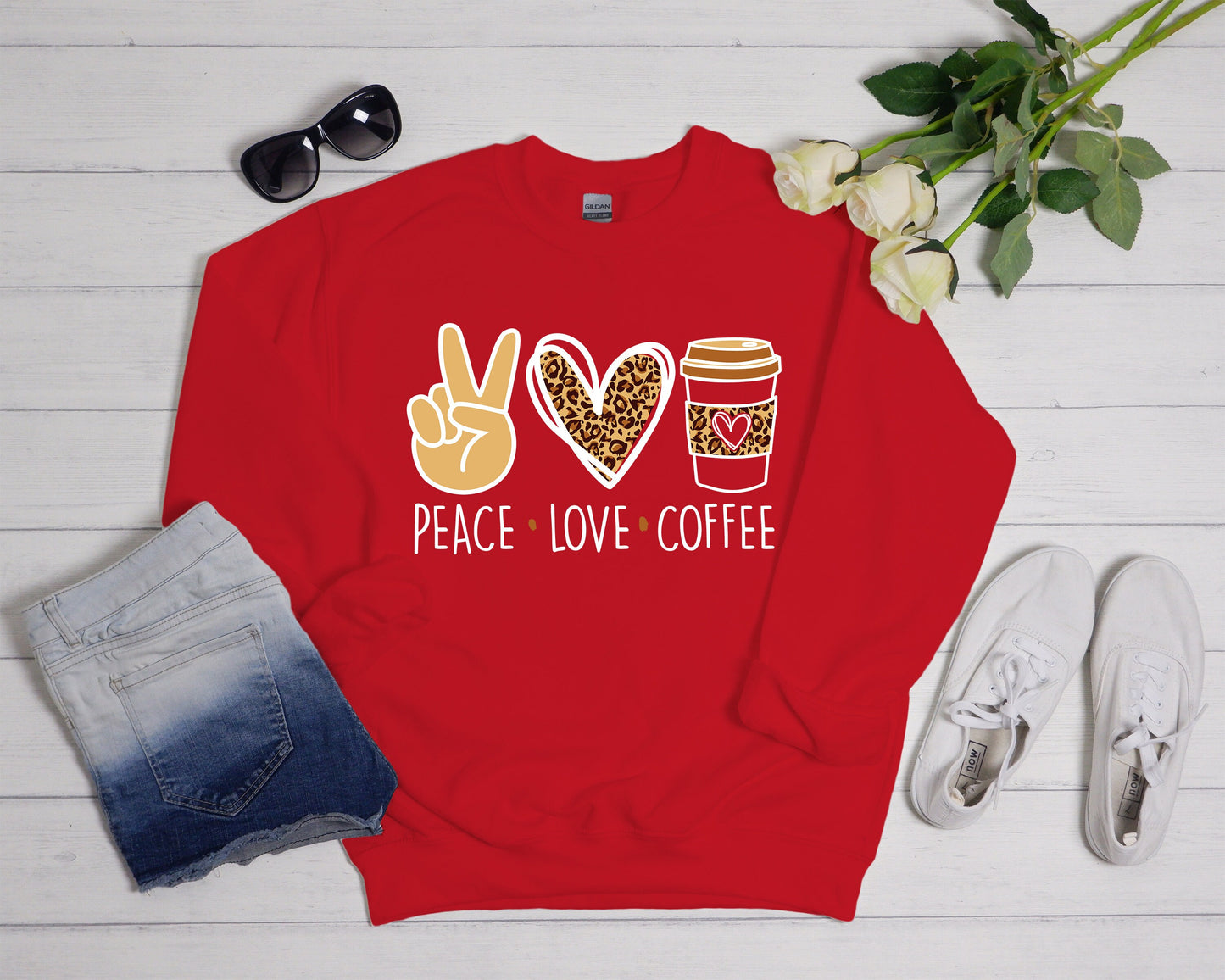 Peace Love Coffee Sweatshirt: Coffee Lover Gift
