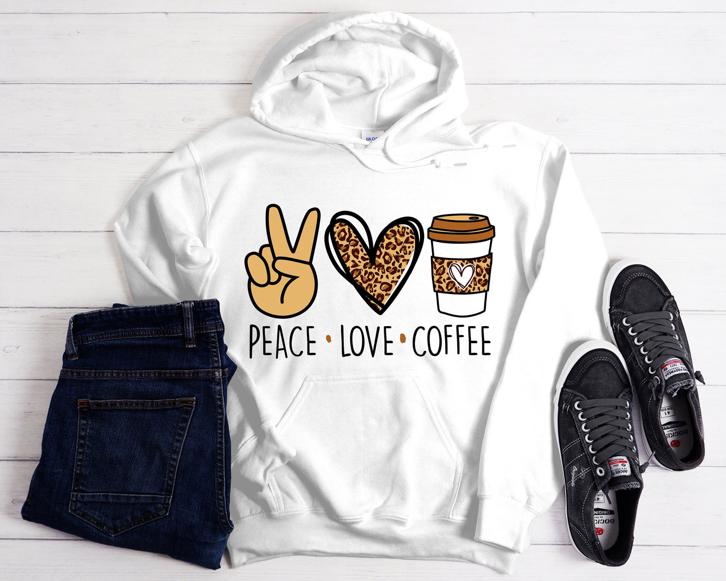 Peace Love Coffee Hoodie - Coffee Lover Gift
