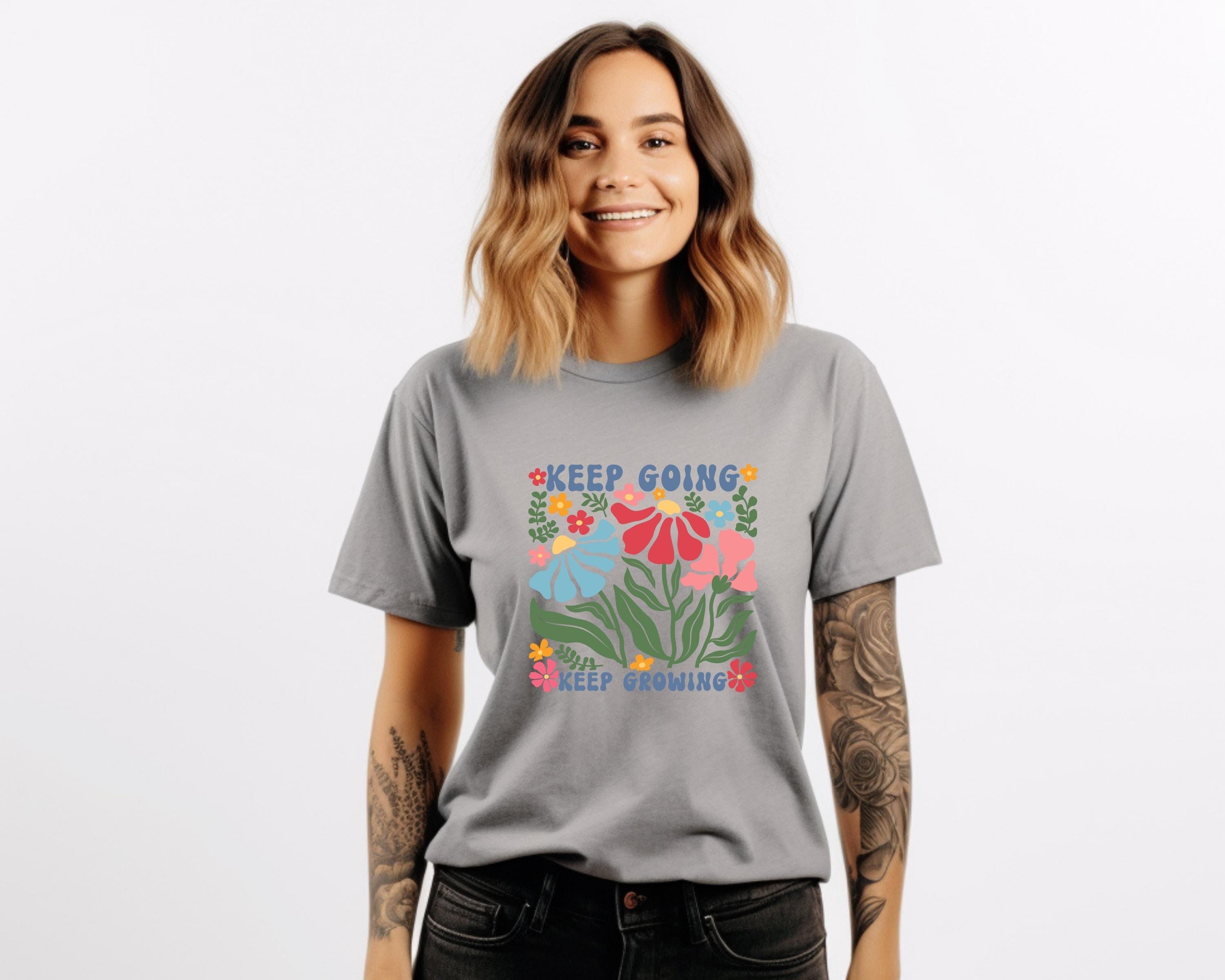Comfort Colors Floral T-Shirt: Keep Going Keep Growing, Positivity Shirt