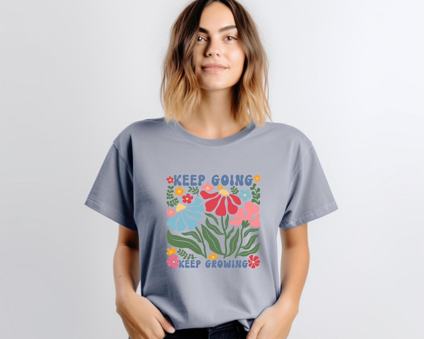 Comfort Colors Floral T-Shirt: Keep Going Keep Growing, Positivity Shirt