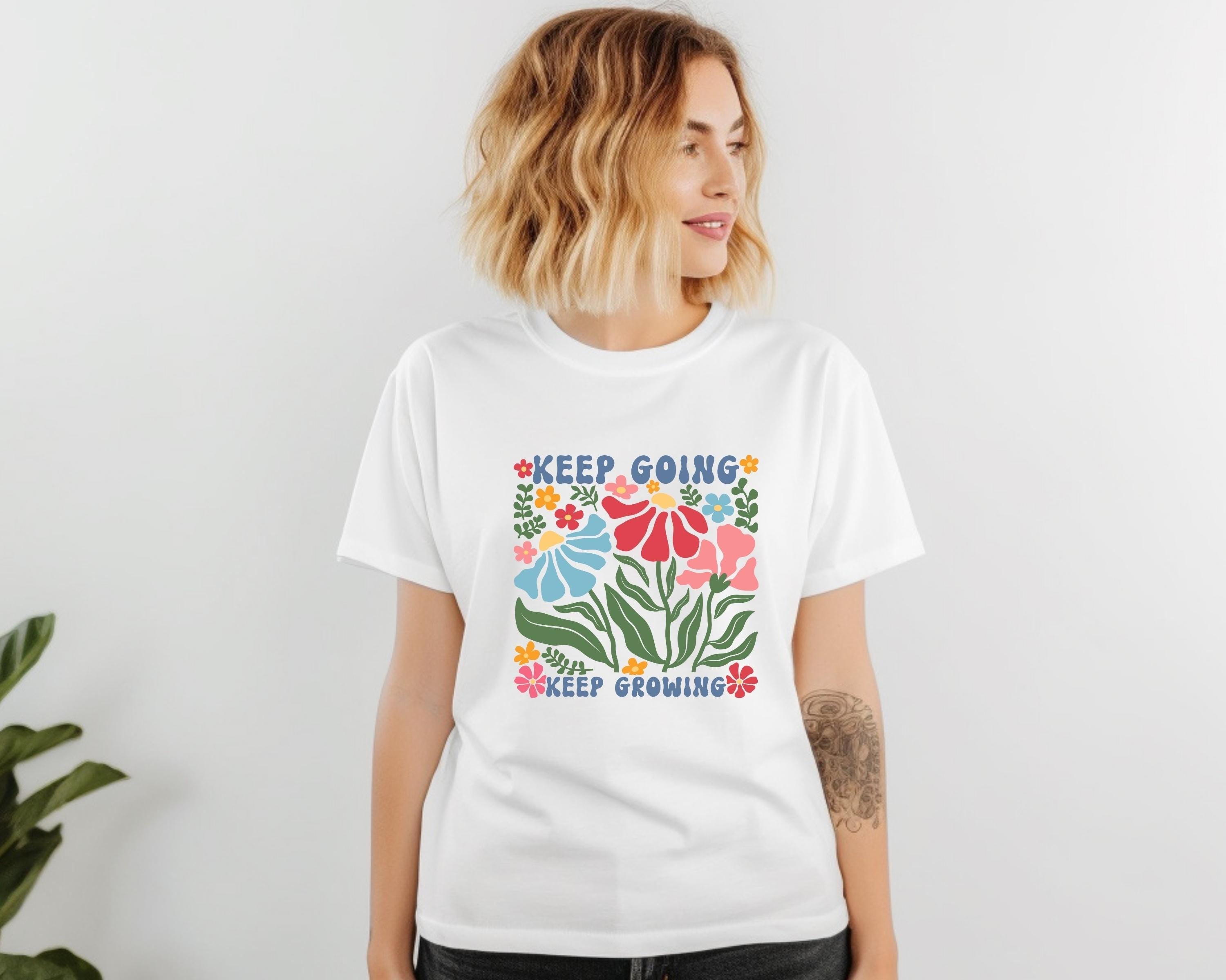 Comfort Colors Floral T-Shirt: Keep Going Keep Growing, Positivity Shirt