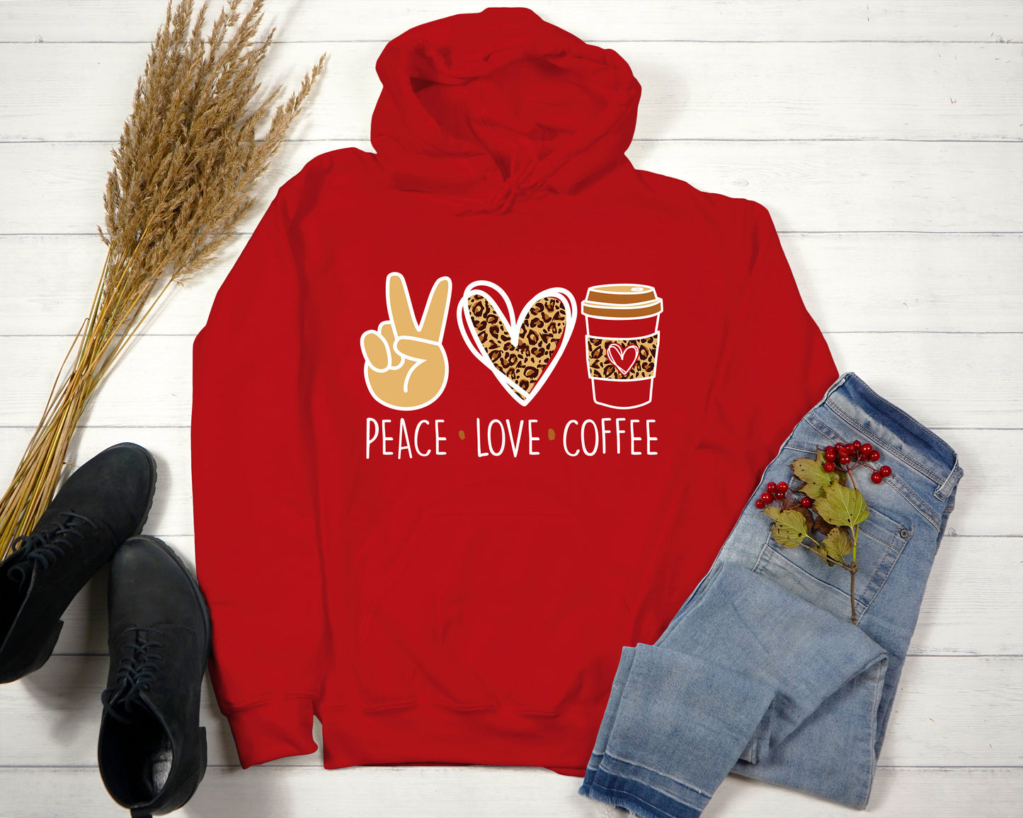 Peace Love Coffee Hoodie - Coffee Lover Gift