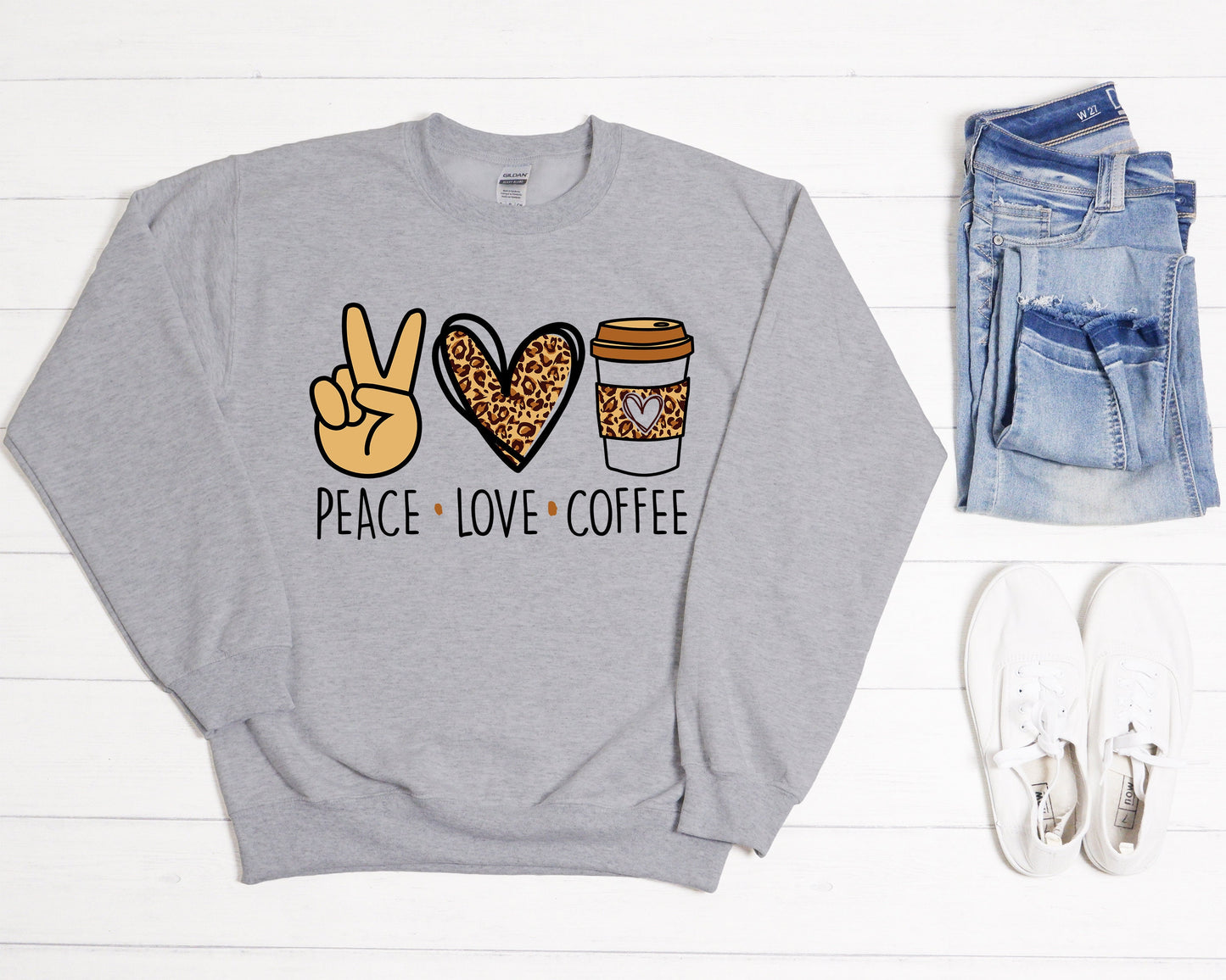 Peace Love Coffee Sweatshirt: Coffee Lover Gift