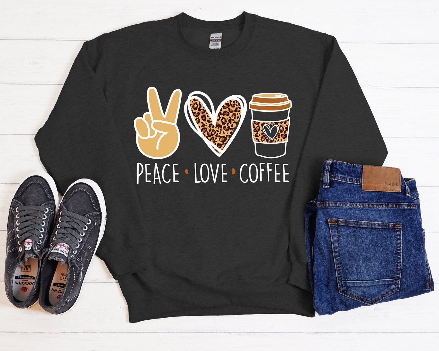 Peace Love Coffee Sweatshirt: Coffee Lover Gift