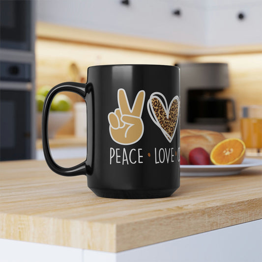 Peace Love Coffee Mug: Leopard Heart Ceramic Mug