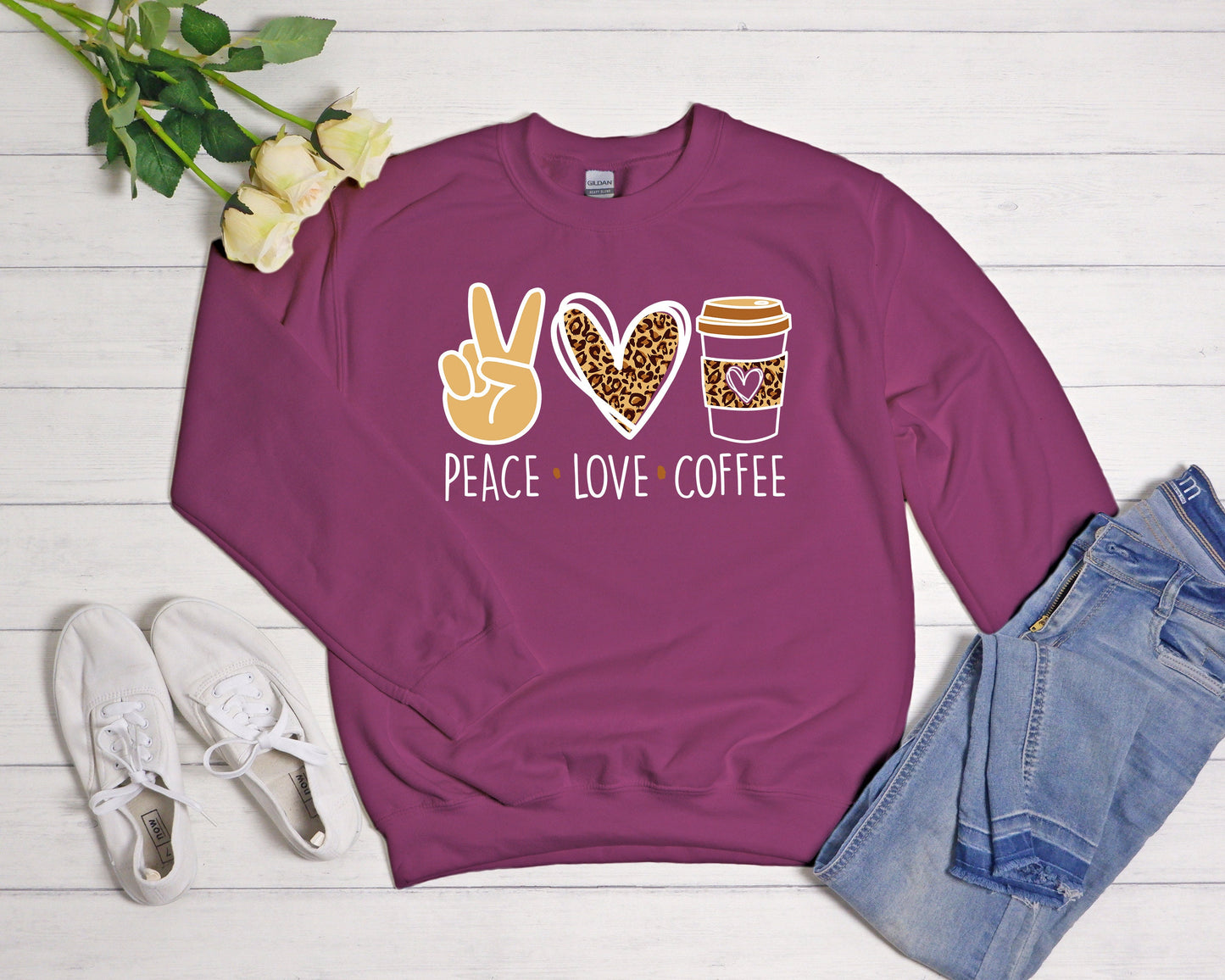 Peace Love Coffee Sweatshirt: Coffee Lover Gift