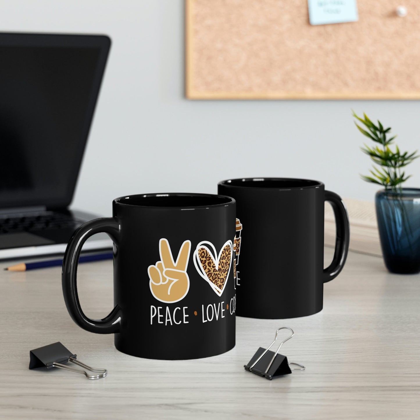 Peace Love Coffee Mug: Leopard Heart Ceramic Mug