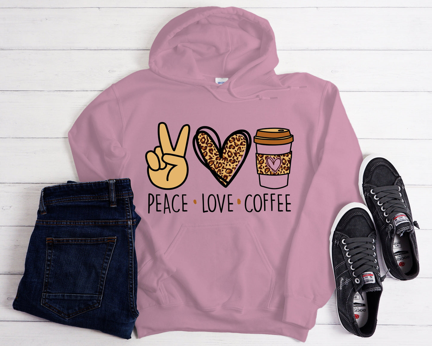 Peace Love Coffee Hoodie - Coffee Lover Gift