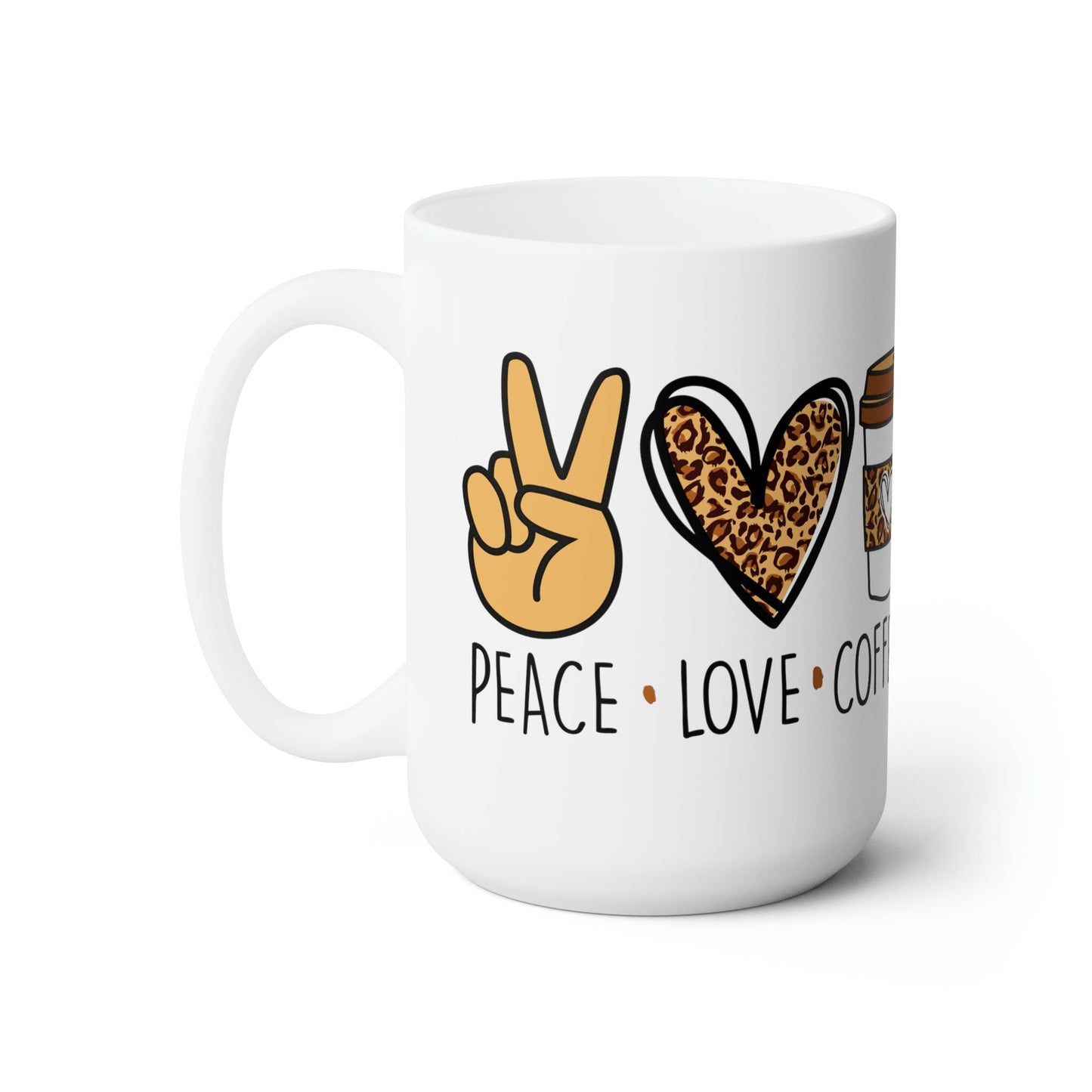 Peace Love Coffee Mug: Leopard Heart Ceramic Mug