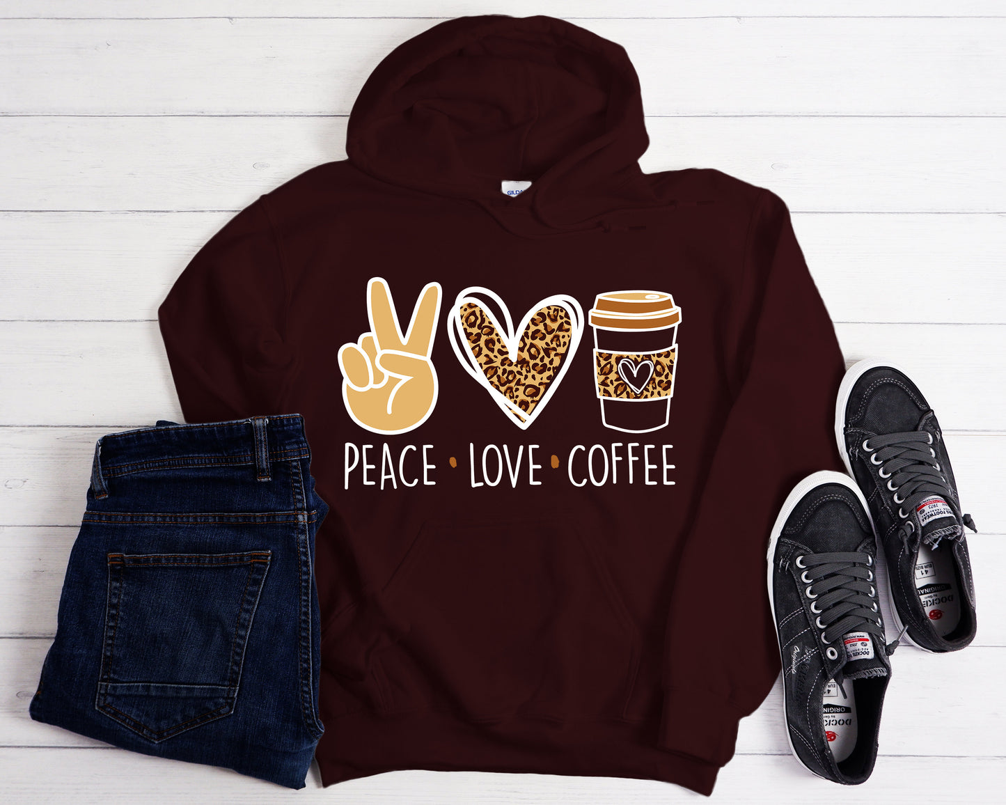 Peace Love Coffee Hoodie - Coffee Lover Gift