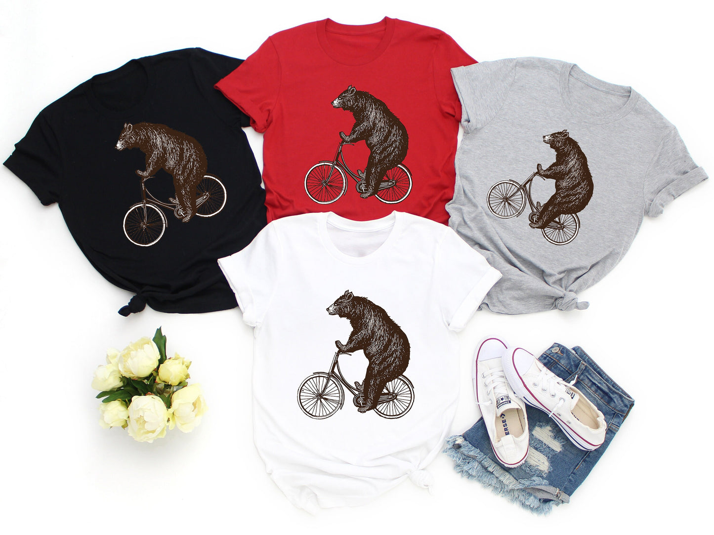 Funny Bear Riding Bicycle T-Shirt: Animal Lover Tee