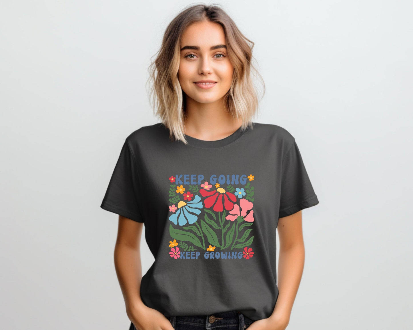 Comfort Colors Floral T-Shirt: Keep Going Keep Growing, Positivity Shirt