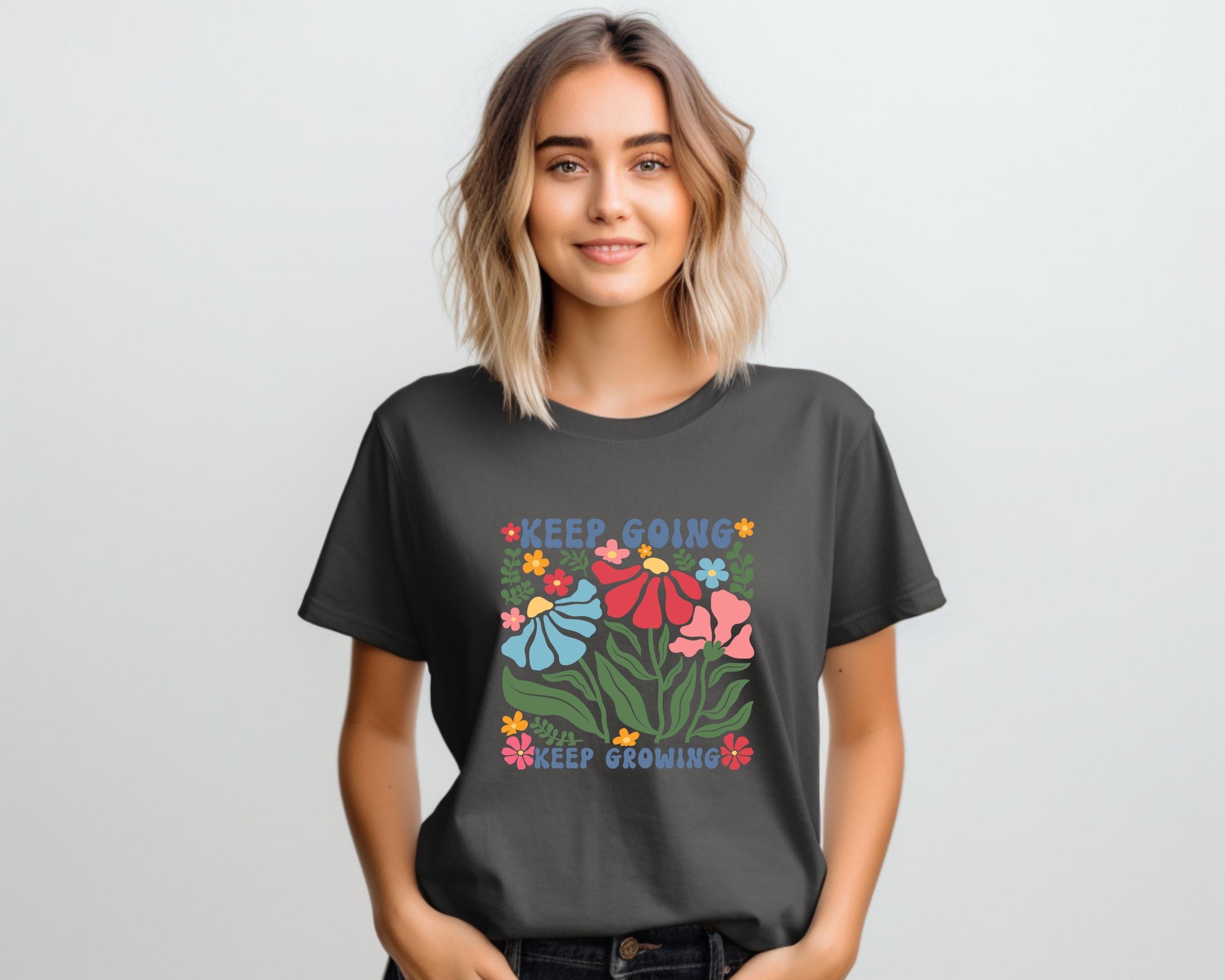 Comfort Colors Floral T-Shirt: Keep Going Keep Growing, Positivity Shirt