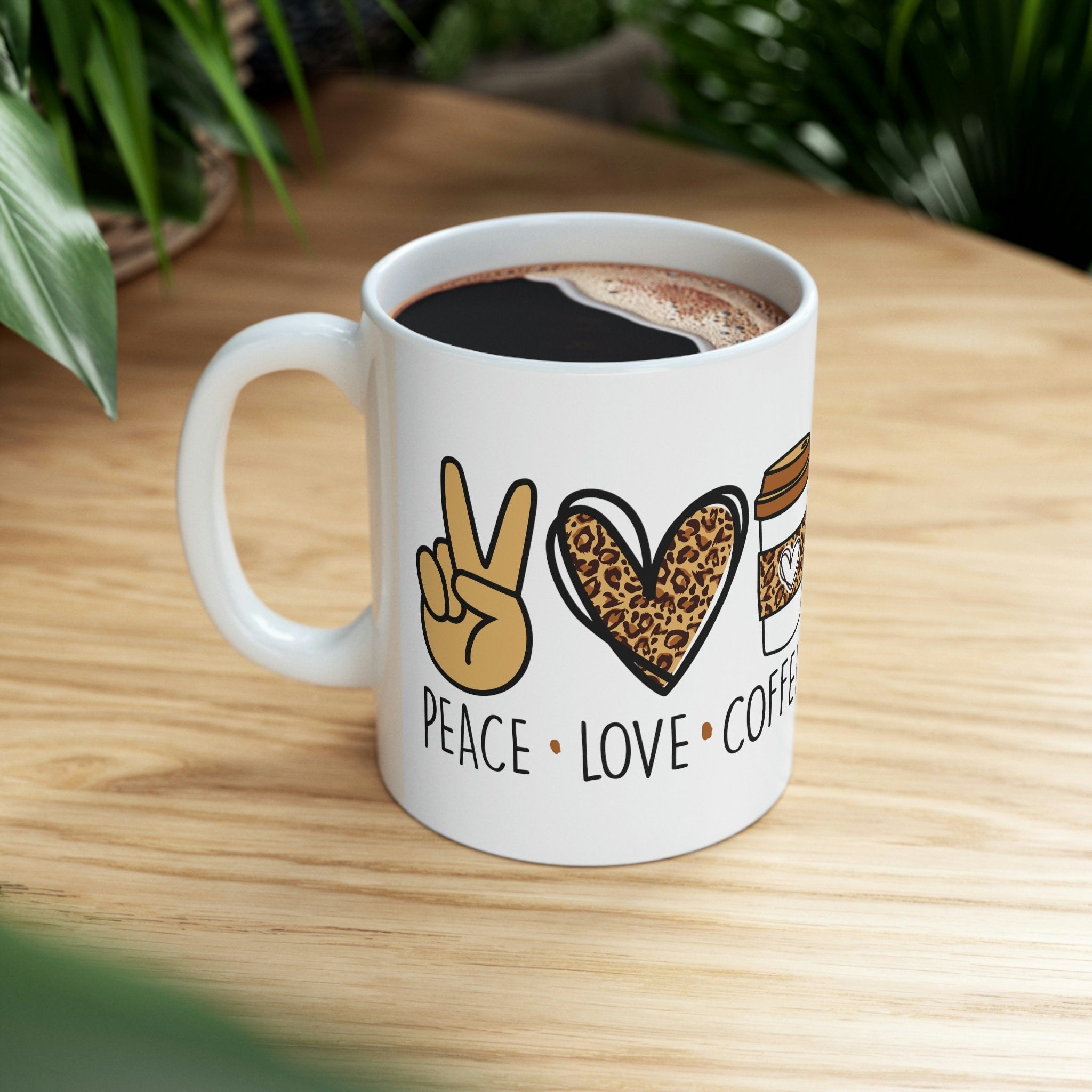 Peace Love Coffee Mug: Leopard Heart Ceramic Mug, Double-Sided Print