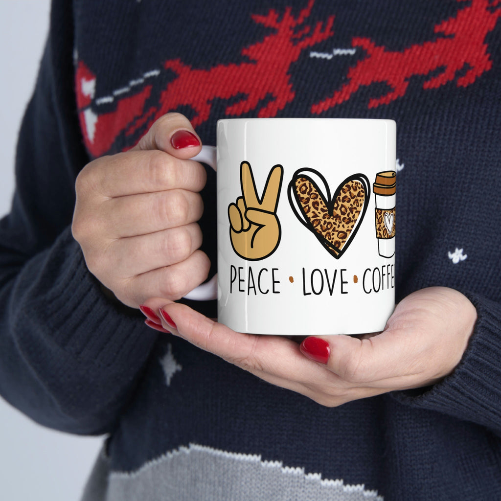 Peace Love Coffee Mug: Leopard Heart Ceramic Mug, Double-Sided Print