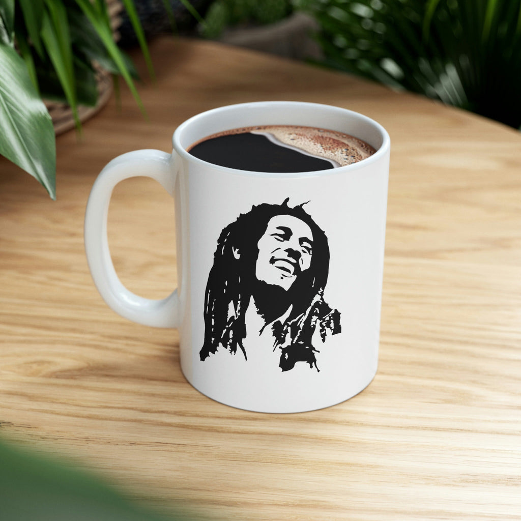 Bob Marley Silhouette Coffee Mug - Reggae Music Gift, Double-Sided Print