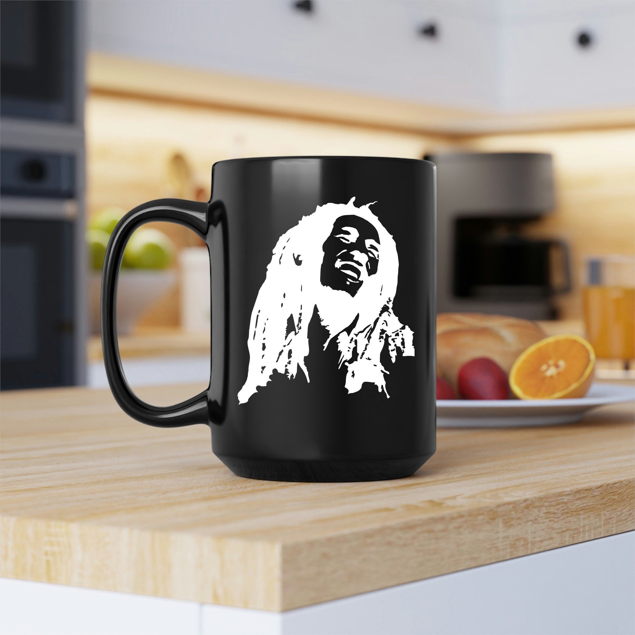 Bob Marley Silhouette Coffee Mug - Reggae Music Gift, Double-Sided Print