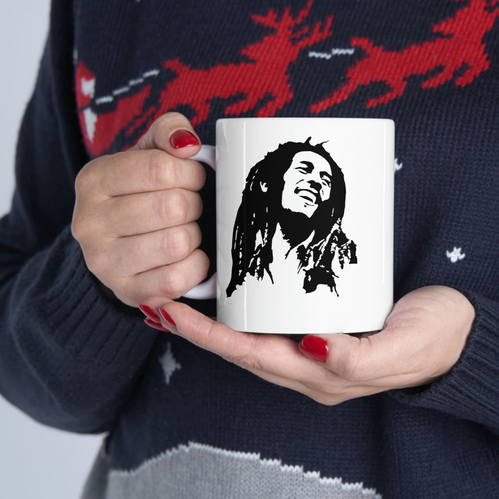 Bob Marley Silhouette Coffee Mug - Reggae Music Gift, Double-Sided Print