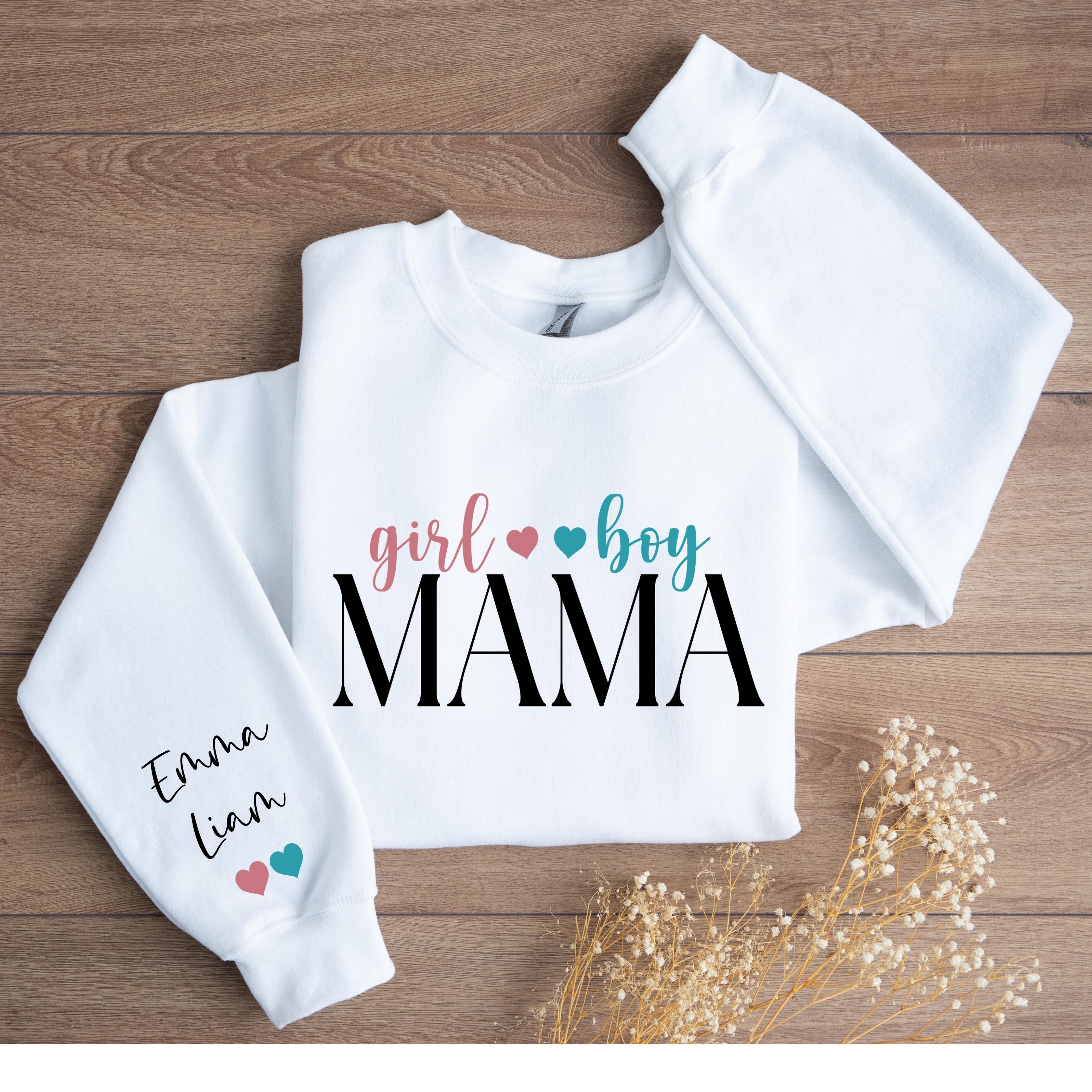 Custom Boy Girl Mama Sweatshirt, Personalized Kids Names Sleeve Sweater, Girl Boy Mom Sweat, Personalized Mother's Day Apparel