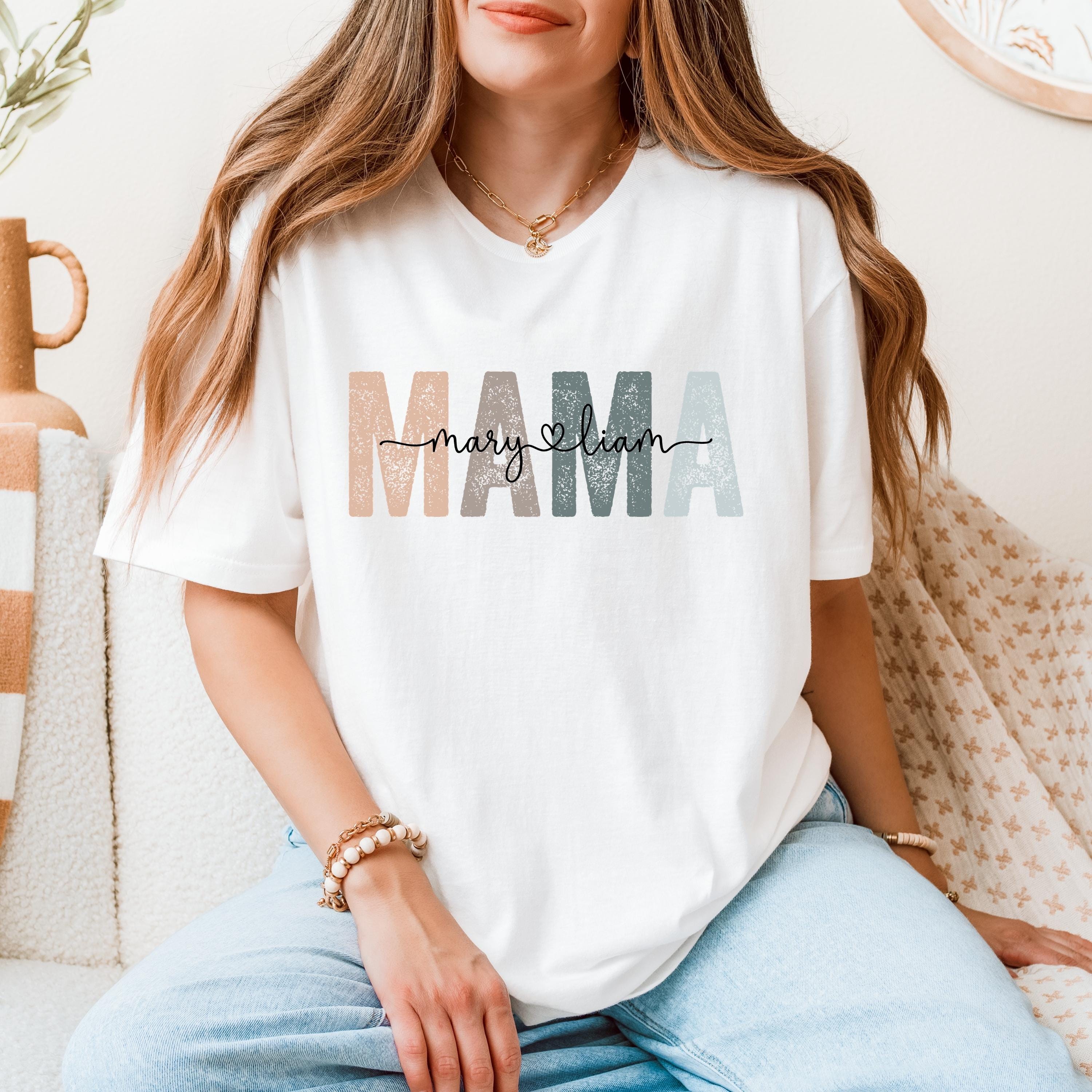 Personalized Mama Shirt, Custom Mom Name T-Shirt, Gift for Mom, Mothers Day Shirt, Grandma Shirt, Minimalist Family Names Tee