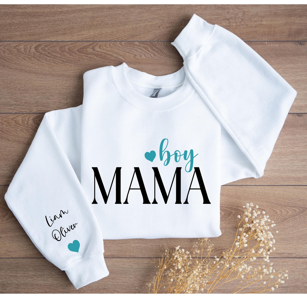 Custom Boy Girl Mama Sweatshirt, Personalized Kids Names Sleeve Sweater, Girl Boy Mom Sweat, Personalized Mother's Day Apparel